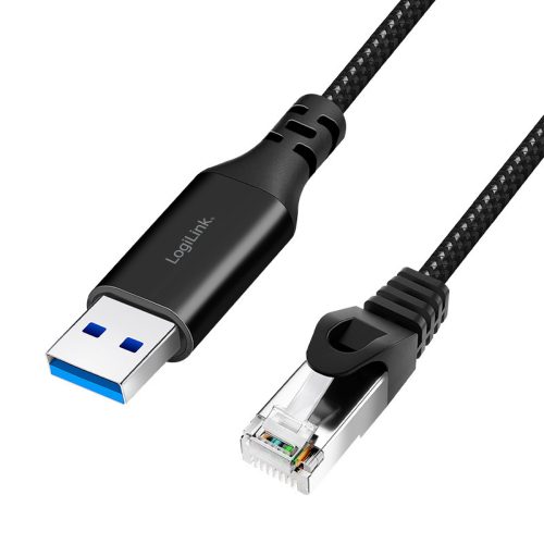 Logilink USB 3.0 Ethernet kábel, A/M-RJ45/M, 1 Gbps, aktív, fekete/szürke, 3 m