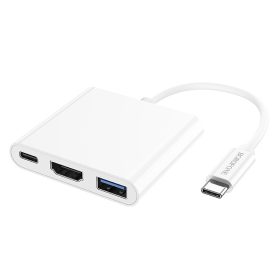   Borofone DH4, 3 hub, USB 3.1 C típusú - HDMI 4K átalakító, USB 3.0 és C típusú USB, fehér