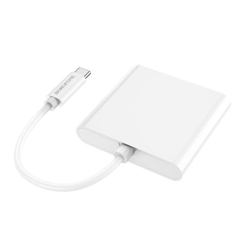 Borofone DH4, 3 hub, USB 3.1 C típusú - HDMI 4K átalakító, USB 3.0 és C típusú USB, fehér