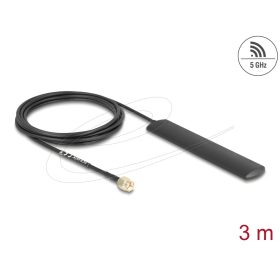   Delock WiFi 5,8 GHz Antenna RP-SMA-dugó 3 dBi mindenirányban, csatlakozó kábellel (RG-174, 3 m), fekete, öntapadós (DL-10035)