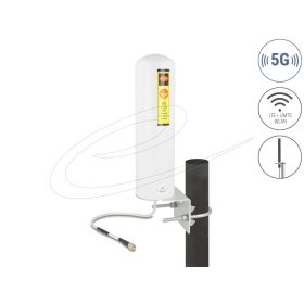   Delock 5G LTE antenna SMA-dugó 3 - 5 dBi irányítatlan, rögzített, kültéri fali és állított elhelyezésre fehér (DL-10036)