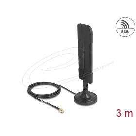   Delock WiFi 5,8 GHz-es antenna RP-SMA-dugó 3 dBi mindenirányú RG-174 csatlakozó kábellel 3 m, billenőcsuklóval és mágneses alappal, fekete színű (DL-10038)