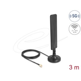   Delock 5G LTE-es antenna SMA-dugó 3 dBi mindenirányú RG-174 csatlakozó kábellel 3 m, billenőcsuklóval és mágneses alappal, fekete színű (DL-10040)