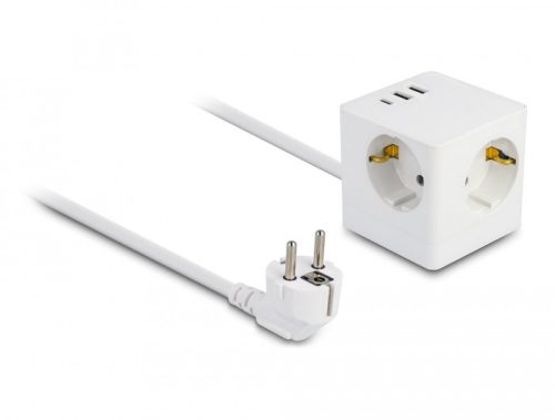 Delock 3 nyílásos csatlakozó kocka hosszabbító gyerekzárral és USB töltővel, valamint 1,5 m fehér