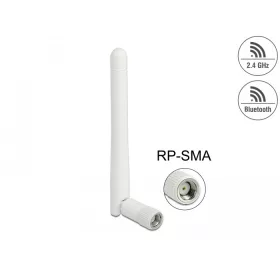   Delock WLAN 802.11 b/g/n antenna RP-SMA-dugó 2 dBi mindenirányú, dönthető csatlakozással (fehér) (DL-12006)