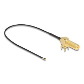   Delock Antenna kábel RP-SMA 90  PCB anya válaszfali csatlakozóval apa I-PEX Inc., MHF  4L-dugó 1.13 25 cm menethossz 15 mm (DL-12033)