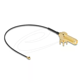   Delock Antenna kábel SMA 90  PCB anya válaszfali csatlakozóval apa I-PEX Inc., MHF  I-dugó 1.13 15 cm menethossz 15 mm (DL-12034)