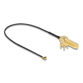   Delock Antenna kábel RP-SMA 90  PCB anya válaszfali csatlakozóval apa I-PEX Inc., MHF  I-dugó 1.13 25 cm menethossz 15 mm (DL-12036)
