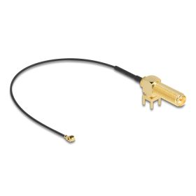   Delock Antenna kábel RP-SMA 90  PCB anya válaszfali csatlakozóval apa I-PEX Inc., MHF  I-dugó 1.13 15 cm menethossz 15 mm (DL-12039)