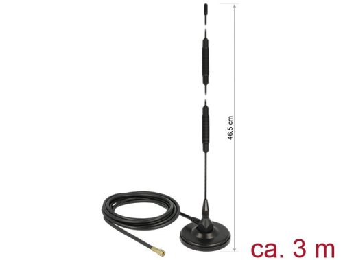 Delock LTE antenna SMA-dugó 7 dBi irányítatlan, rögzített, mágneses talppal és csatlakozókábellel (R