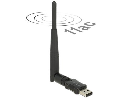 Delock USB 2.0-s, kétsávos WLAN ac/a/b/g/n Nano Stick, 433 Mbps, külső antennával