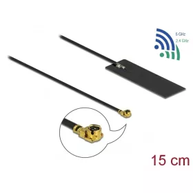   Delock WLAN 802.11 ac/ax/a/h/b/g/n Antenna, MHF  I csatlakozódugó, 2 - 4 dBi, 15 cm-es NYÁK-lap, bel (DL-12608)