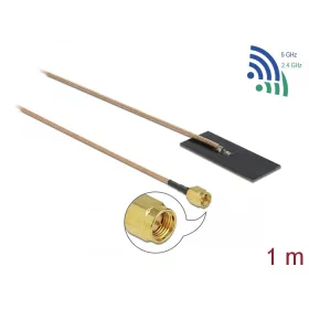   Delock WLAN 802.11 ac/ax/a/h/b/g/n Antenna, SMA csatlakozódugó, 0,5 - 1,2 dBi, RG-178 1 m-es NYÁK-la (DL-12610)