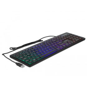   Delock NÉMET USB csatlakozós, 1,5 m hosszú vezetékes klaviatúra RGB megvilágítással (DL-12625)