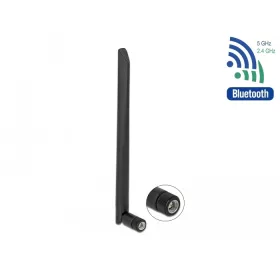   Delock WLAN 802.11 a/ax/a/b/g/n antenna RP-SMA-dugó 5 dBi 20 cm kétirányú, billenő kapcsolással, rug (DL-12636)