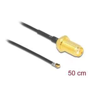   Delock Antenna kábel SMA anya válaszfali csatlakozóval apa MHF  4L LK-dugó 1.37 50 cm menethossz 10 (DL-12666)