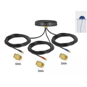   Delock Többszárú LTE UMTS GSM GNSS antenna 3 db. SMA apa mindenirányú tető csatlakozással, kültéri f (DL-12717)