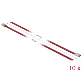   Delock Rozsdamentes Acél Kábelkötegek Hossza 300 x Szélesség 4,6 mm piros 10 db. (DL-18778)