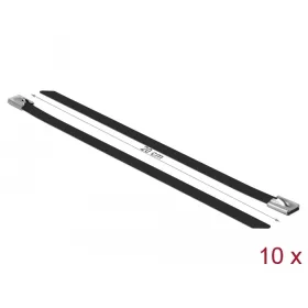   Delock Rozsdamentes Acél Kábelkötegek Hossza 200 x Szélesség 7,9 mm fekete 10 db. (DL-18813)