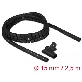   Delock Spirális kábelburkolat behúzó eszközzel 2,5 m x 15 mm fekete (DL-18835)