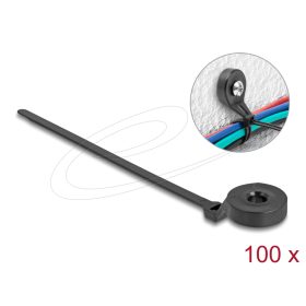   Delock Kábelkötöző szorító fűzőlyukkal Hx 180 x Sz 6 mm, 100 darab fekete (DL-18915)