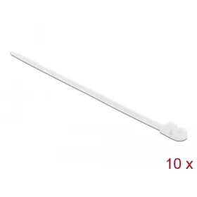  Delock Kábelkötöző szorító fűzőlyukkal Hx 300 x Sz 7,6 mm, 10 darab fehér (DL-18947)