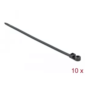   Delock Kábelkötöző szorító fűzőlyukkal Hx 400 x Sz 7,6 mm, 10 darab fekete (DL-18953)