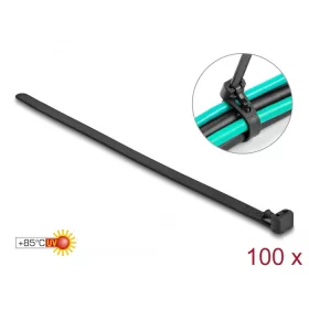   Delock Kábelösszekötő újrahasznosítható hőálló hossza 150 mm, szélessége 7,5 mm, 100 db. Fekete (DL-19064)