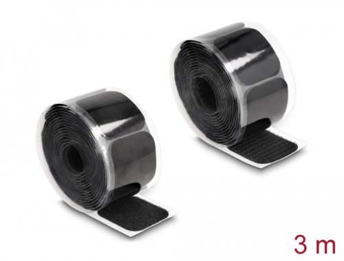 Delock Tépőzáras párna és tekercs öntapadós 45 x 50 mm nagyságú és 3 m hosszú fekete