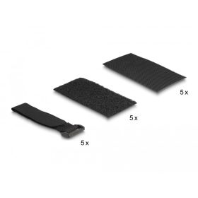   Delock Tépőzáras csík óntapadós felülettel és tépőzáras kábelszorítóval 10 db.-os fekete szett (DL-19107)