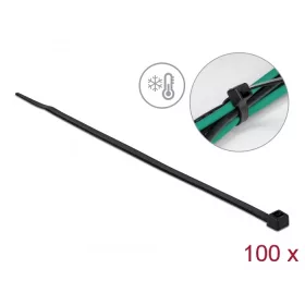   Delock Kábelkötöző ellenáll a hideg hőmérsékletnek hossza 200 x szélessége 4,8 mm, 100 db. Fekete (DL-19189)