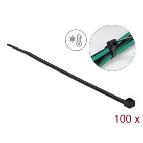   Delock Kábelkötöző ellenáll a forró hőmérsékletnek hossza 150 x szélessége 3,6 mm, 100 db. Fekete (DL-19235)