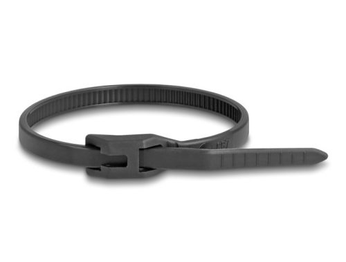 Delock Kábelkötegelő lapos fejrésszel hossza 205 mm szélessége 2,5 mm, 100 db. Fekete