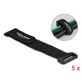   Delock Befűzős kábelkötegelő tépőzárral hossza 190 mm, szélessége 25 mm, 5 db. Fekete (DL-19531)