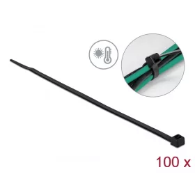   Delock Kábelkötöző ellenáll a forró hőmérsékletnek hossza 380 x szélessége 4,8 mm, 100 db. Fekete (DL-19557)