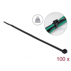   Delock Kábelkötöző magas szakítószilárdsággal hossza 300 x szélessége 4,8 mm, 100 db. Fekete (DL-19561)