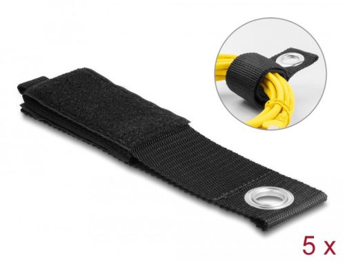 Delock Nagy teherbírású tépőzáras pánt szorító szemmel hossza 435 x szélessége 50 mm, 5 db. fekete
