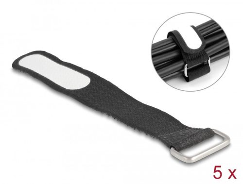 Delock Tépőzáras kábelkötegelő horoggal és feliratozható felülettel Hx 127 mm és Sz 20 mm 5 db. fekete