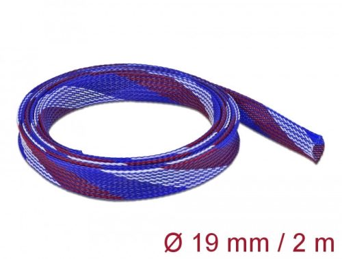Delock Fonott kábelharisnya nyújtható 2 m x 19 mm kék-piros-fehér