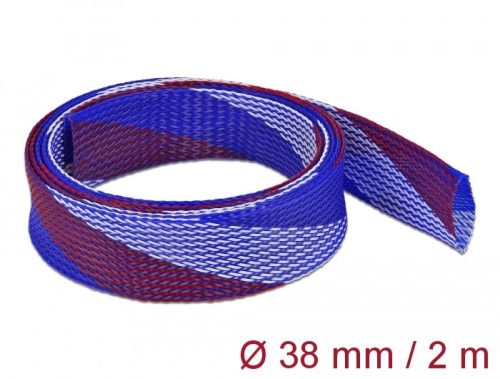 Delock Fonott kábelharisnya nyújtható 2 m x 38 mm kék-piros-fehér