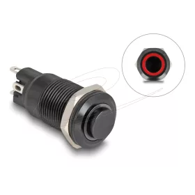   Delock Nyomó gomb beszereléshez fekete 12 mm 12 V 4 x forrasztási csatlakozás LED piros gyűrű (DL-22014)