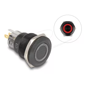   Delock Nyomó gomb beszereléshez fekete 22 mm 12 V 5 x forrasztási csatlakozás LED piros gyűrű (DL-22015)