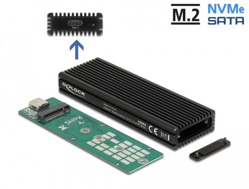 Delock Külső USB Type-C  kombinált ház M.2 NVMe PCIe vagy SATA SSD eszközhöz