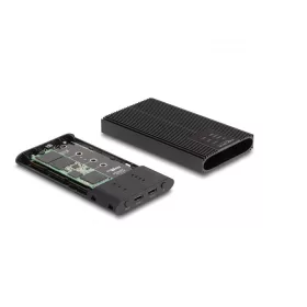   Delock USB 20 Gbps külső ház 2 db. M.2 NVMe PCIe SSD számára USB Type-C  anyával és RAID-del - eszköz nélküli szerelés lehetséges (DL-42022)