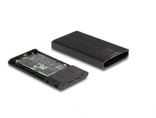 Delock USB 20 Gbps külső ház 2 db. M.2 NVMe PCIe SSD számára USB Type-C  anyával és RAID-del - eszköz nélküli szerelés lehetséges