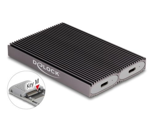Delock USB Type-C  kettős kombinált külső ház 2 x M.2 NVMe PCIe vagy SATA SSD-hez - eszköz nélkül csatlakoztatható