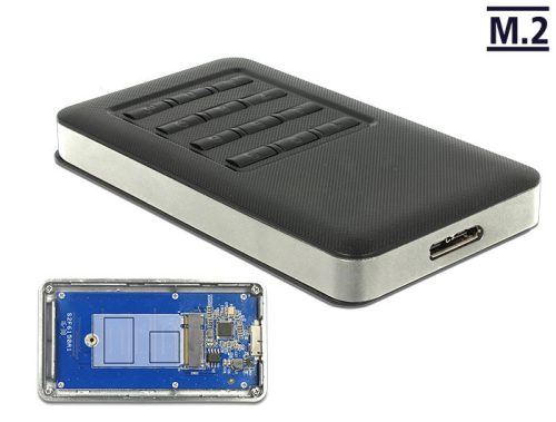 Delock Külso ház M.2 B kulcsmodul 42 mm SSD-hez > USB 3.0 Micro B-típusú anya titkosítás funkcióval