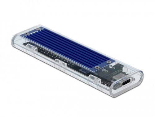 Delock Külso ház M.2 NVME PCIe SSD-hez USB Type-C  csatlakozóval anya áttetszo