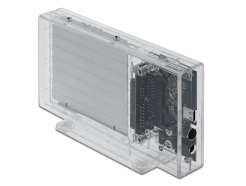 Delock Külso kettos ház 2 db. 2.5  SATA HDD / SSD-hez USB Type-C anya csatlakozóval átlátszó