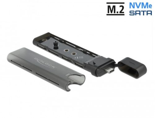 Delock Külső USB Type-C  kombinált ház M.2 NVMe PCIe vagy SATA SSD eszközhöz - szerszám mentes